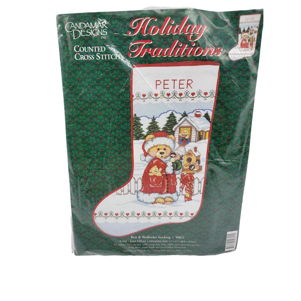 Vintage Bear & Bird Feeder Stocking Counted Cross Stitch New/Sealed 50821